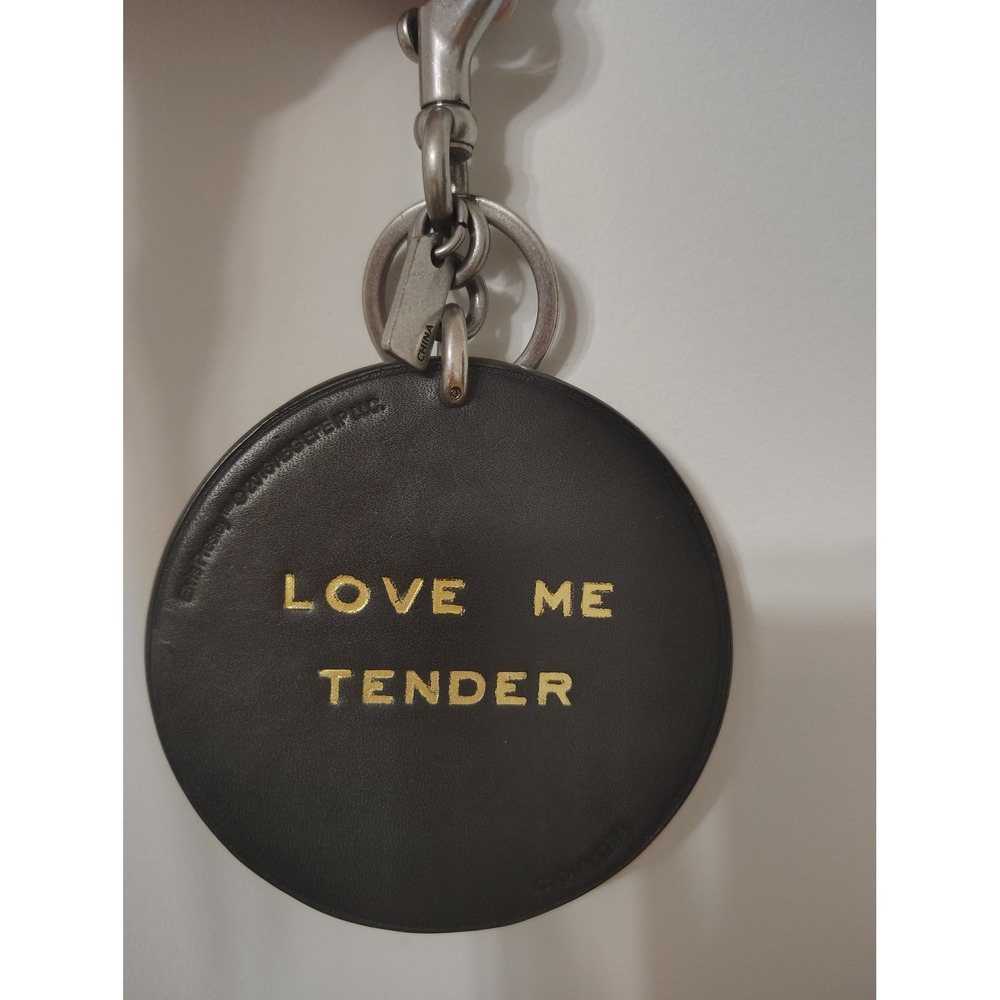 Coach Elvis Presley Love Me Tender Leather Bag Charm Keychain Black Gold Rare - Picture 7 of 7